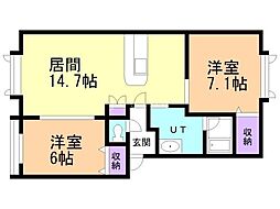 イーストアベニュー 2LDKの間取図画像