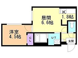 札幌市営東西線 南郷13丁目駅 徒歩3分の賃貸マンション 1階1LDKの間取り