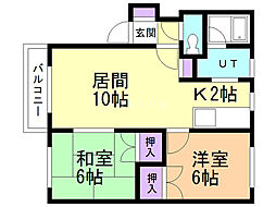 コーポしずかC 2LDKの間取図画像