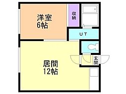 イーストクロス 1LDKの間取図画像