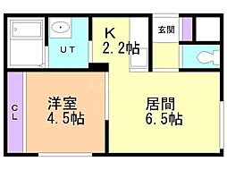 札幌市白石区南郷通16丁目北マンション 1LDKの間取図画像