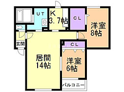 プランドール 2LDKの間取図画像
