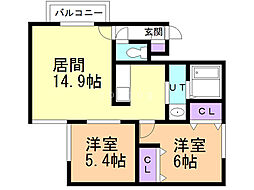 ロジュマン厚別中央 2LDKの間取図画像