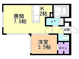 S-RESIDENCE厚別南 1LDKの間取図画像