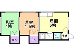 コーポラス千豊第二 2DKの間取図画像