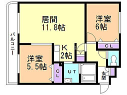 ラフェスタパークサイド 2LDKの間取図画像