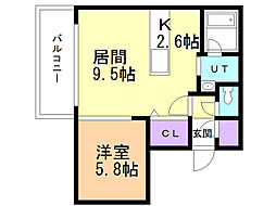ルーエ厚別中央 1LDKの間取図画像