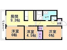 白石グランドハイツ 3DKの間取図画像