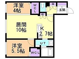 ALPHASQUARE菊水2条 2LDKの間取図画像
