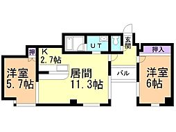 シャルム菊水 2LDKの間取図画像