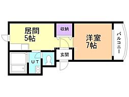 Q-BIG白石 1DKの間取図画像