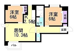 フォンテーヌ豊平 2LDKの間取図画像
