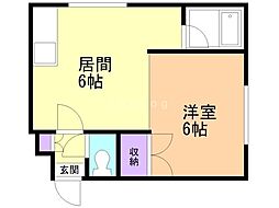 リーブルひばりB 1DKの間取図画像