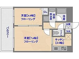 リアンシエルブルー東公園 2Kの間取図画像