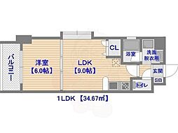 ネストピア県庁前 1LDKの間取図画像