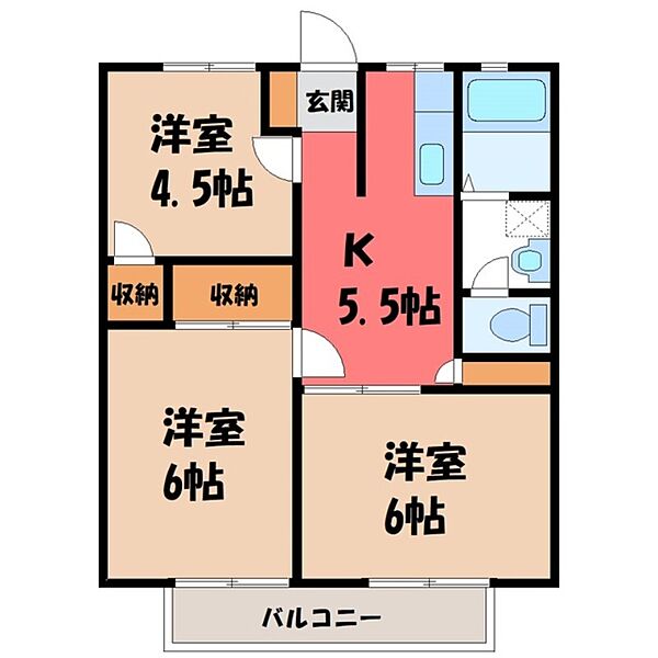 フラワーハイツ ｜栃木県宇都宮市大寛1丁目(賃貸アパート3K・2階・47.54㎡)の写真 その2