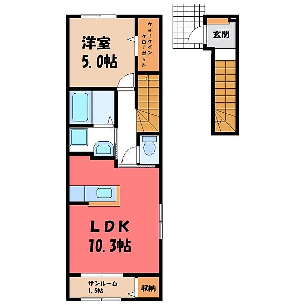 Ｎグレイス ｜栃木県宇都宮市下岡本町(賃貸アパート1LDK・2階・44.32㎡)の写真 その2