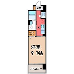 JR東北本線 雀宮駅 バス10分 横川西小学校前下車 徒歩4分の賃貸マンション 3階1Kの間取り