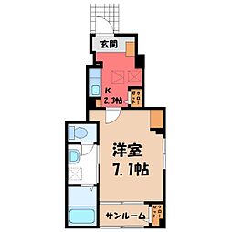 JR東北本線 雀宮駅 バス10分 台新田神社前下車 徒歩5分の賃貸アパート 1階1Kの間取り