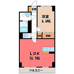 JR東北本線 宇都宮駅 徒歩8分の賃貸マンション 2階1LDKの間取り
