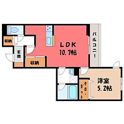 JR東北本線 宇都宮駅 徒歩10分の賃貸アパート 2階1LDKの間取り