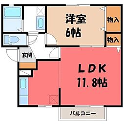JR東北本線 宇都宮駅 バス35分 西三の沢下車 徒歩5分の賃貸アパート 1階1LDKの間取り
