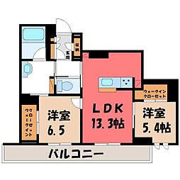 東武宇都宮線 東武宇都宮駅 徒歩15分の賃貸マンション 1階2LDKの間取り