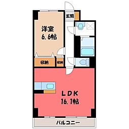 JR東北本線 宇都宮駅 徒歩8分の賃貸マンション 1階1LDKの間取り