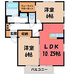 東武宇都宮線 江曽島駅 徒歩31分の賃貸アパート 2階2LDKの間取り