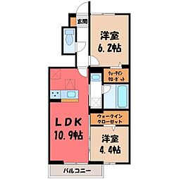 宇都宮市平松1丁目アパート 2LDKの間取図画像