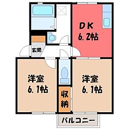 ユーハイツA 2DKの間取図画像