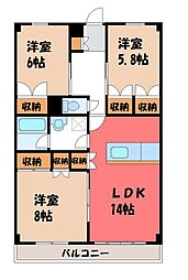 グローバル氏家 3LDKの間取図画像