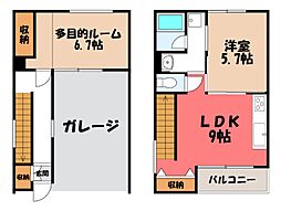 BLUETREE簗瀬B棟 2LDKの間取図画像