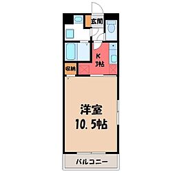 フォレストY&M雀宮B 1Kの間取図画像