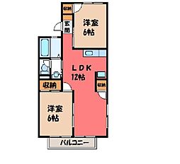 コーポ阿部A 2LDKの間取図画像