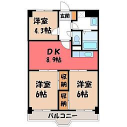 アザレヤマンション 3DKの間取図画像