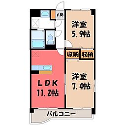 フォレストY&M雀宮A 2LDKの間取図画像