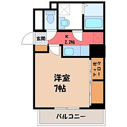 プリエール2 1Kの間取図画像