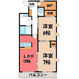 優泰佳ガーデンコートB棟 2SLDKの間取図画像