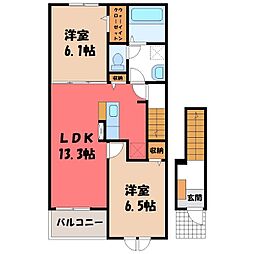 宇都宮市羽牛田町アパート 2LDKの間取図画像