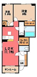 バリーフィールド C 2LDKの間取図画像