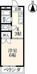 ロータスビュウ 1Kの間取図画像