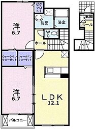 ベルプロムナードB 2LDKの間取図画像