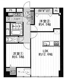 港振興ビル天保山第一コーポ 2LDKの間取図画像