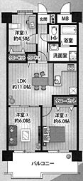 朝日プラザ湯里 3LDKの間取図画像
