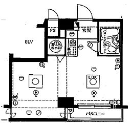 ハイネス北浜 ワンルームの間取図画像