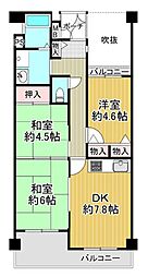 ユニハイム北田辺アクロス 3DKの間取図画像