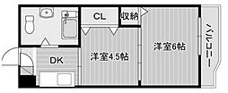 新大阪第2ダイヤモンドマンション 2Kの間取図画像