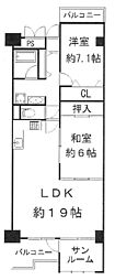 南港ガーデンハイツ23棟 2LDKの間取図画像