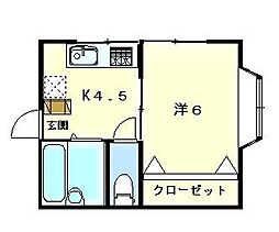 プチハウスK 1Kの間取図画像